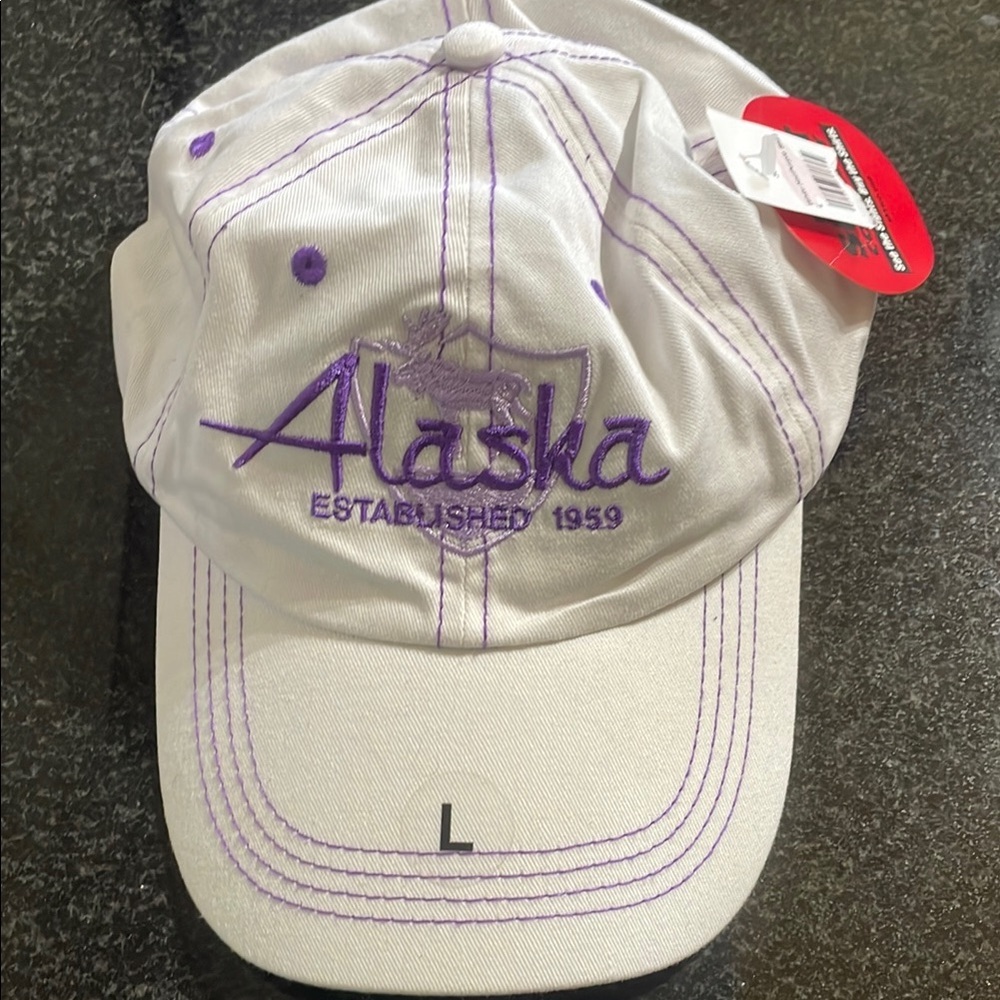 NWT - Alaska Embroidered Cap in White and Purple